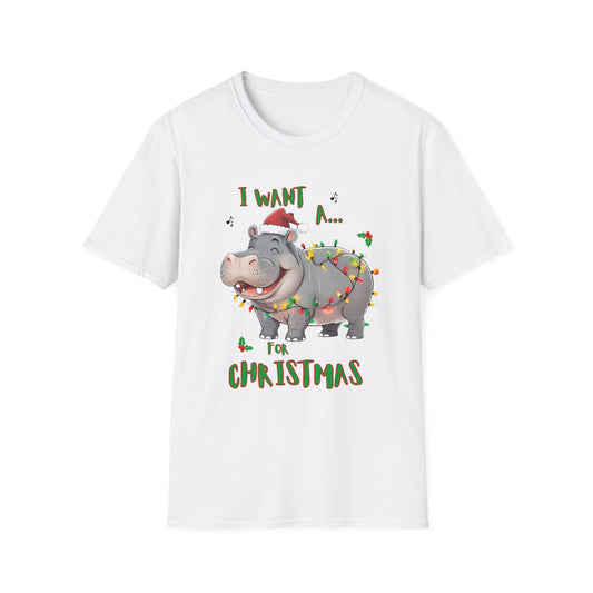 Christmas Hippo T-Shirt - 'I Want A... for Christmas'