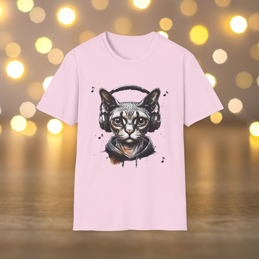 Sphynx Cat Headphones T-Shirt - Sphynx & Music Lovers Gift